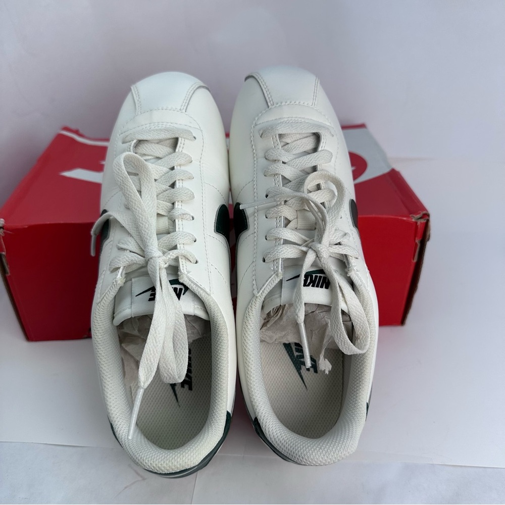 New Nike Cortez Leather Sneaker in Sail, Fir, Gum Yellow, & Black shoe - Picture 6 of 8